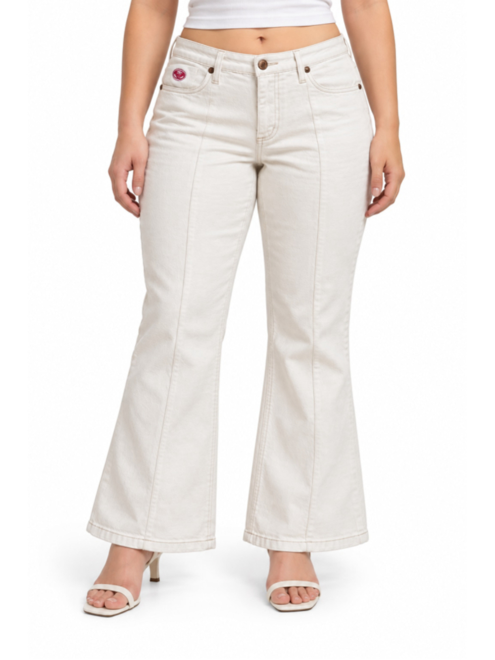 Roxy Jeans Bootcut White Embroidered Logo Mid Rise Juniors 12 30" Waist Y2K